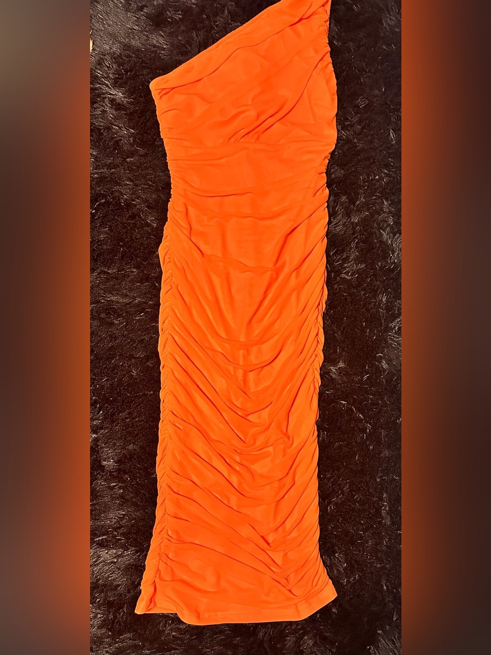 Orange One-Shoulder Ruched Bodycon Dress NWOT medium